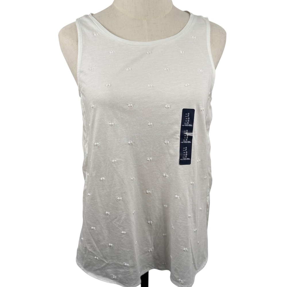 NWT Gap S White Mixed Media Tank Top Embellished High Low Quiet‎ Luxury Summer